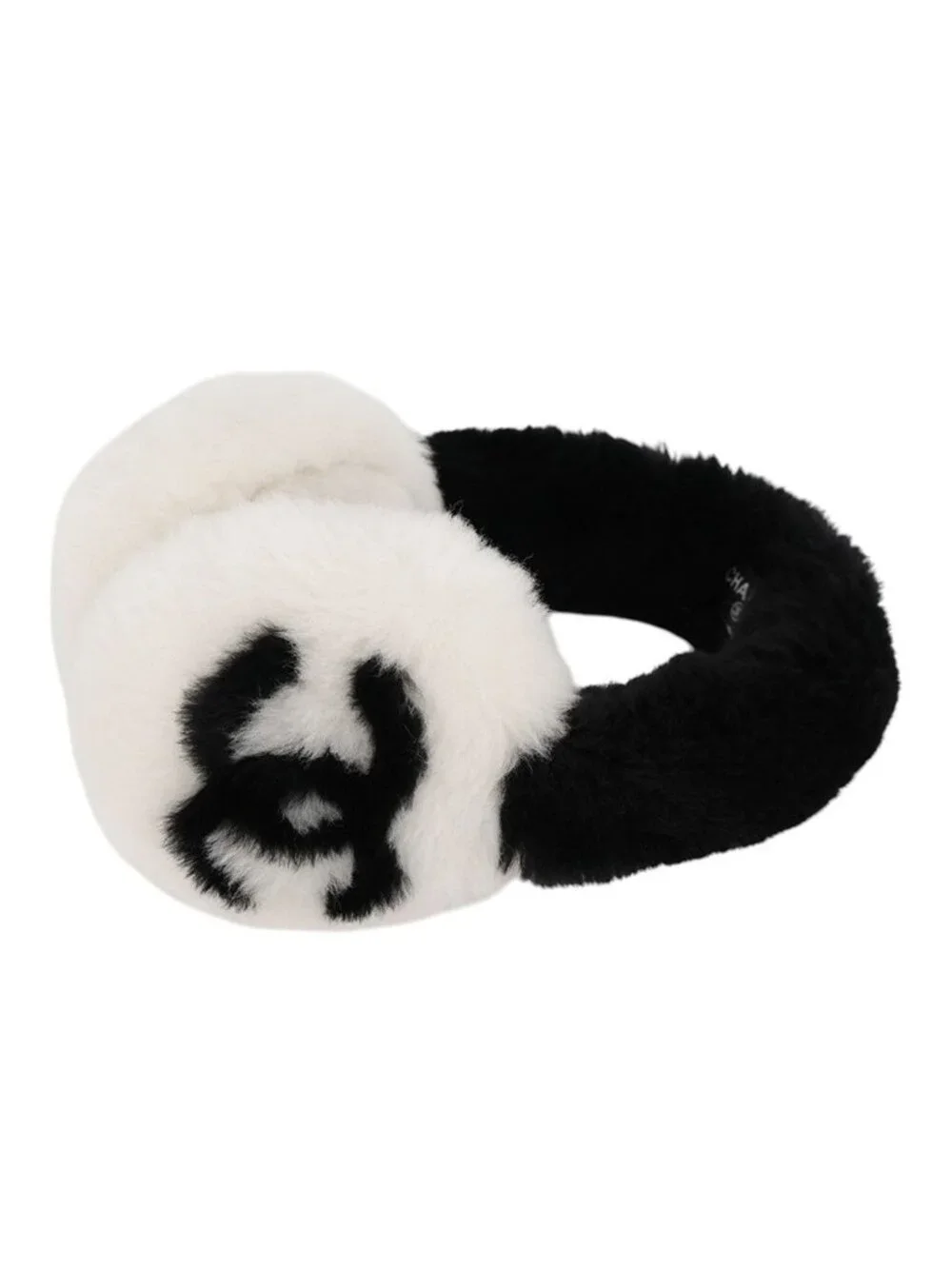 Chanel Ear Muffs CC Logo Shearling Lambskin Coco Neige Collection Black White
